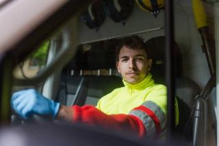 Umělecká fotografie portrait of a driver looking into the camera, Rawlstock,