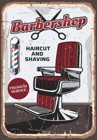 Umělecký tisk Barbershop chair and scissors, retro vector, seamartini,