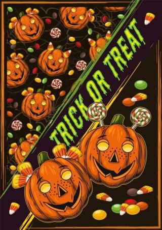 Umělecký tisk Halloween poster with pumpkin kids, sweets, text, Olga Arsentyeva,