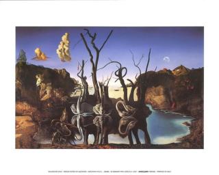 Umělecký tisk Labutě odrážející slony, 1937, Salvador Dalí,