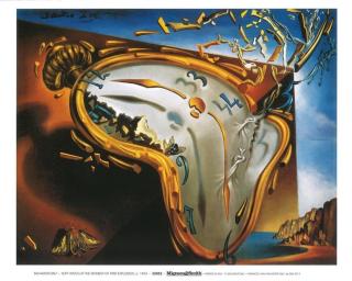 Umělecký tisk Měkké hodiny v okamžiku prvního výbuchu, 1954, Salvador Dalí,
