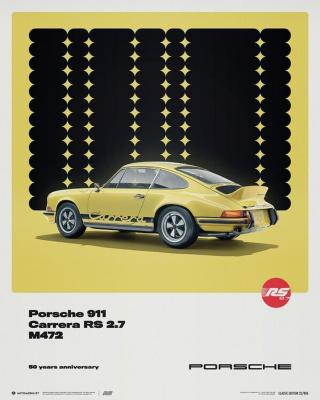 Umělecký tisk Porsche 911 Carrera RS 2.7 - 50th Anniversary - 1973 - Yellow,