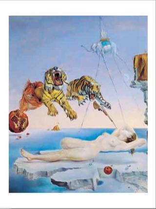 Umělecký tisk Sen vyvolaný letem včely kolem granátového jablka sekundu před probuzením, 1944, Salvador Dalí,