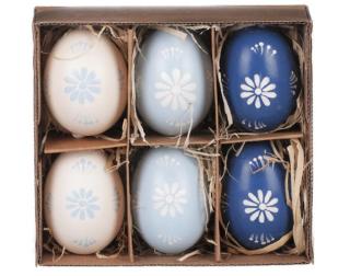 Velikonoční dekorace Kraslice z pravých vajíček, 6 ks, modrá/bílá