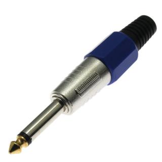 Vidlice jack kovová 6.3mm na kabel mono modrá