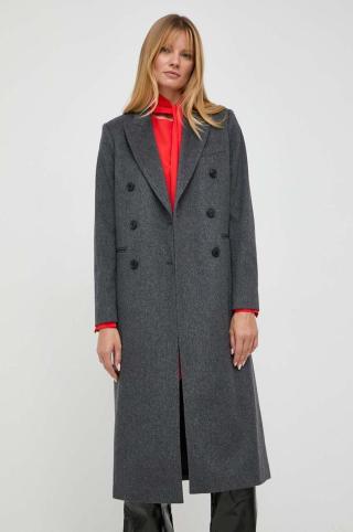 Vlněný kabát Victoria Beckham šedá barva, přechodný, dvouřadový