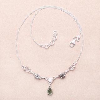 Vltavín, Hekimer diamant a meteorit náhrdelník stříbro Ag 925 LOT4 - 43 - 45,5 cm, 10,3 g