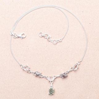 Vltavín, Hekimer diamant a meteorit náhrdelník stříbro Ag 925 LOT7 - 43 - 45,5 cm, 10,5 g