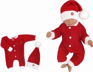 Z&amp;Z 2-dílná sada Pletený overálek s kapucí + čepička Baby Santa, červený, vel. 56