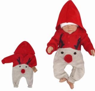 Z&amp;Z Dětský pletený Vánoční overálek s kapucí a knoflíčky Baby Sob, červený, vel. 86
