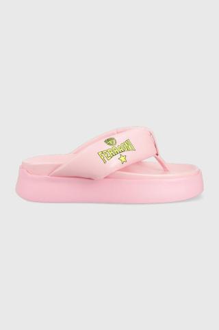 Žabky Chiara Ferragni CF3149_012 dámské, růžová barva, na platformě, CF PLATFORM FLIP FLOP