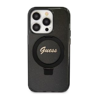 Zadní kryt Guess IML Ring Stand Glitter MagSafe pro Apple iPhone 15 Pro, black