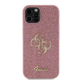 Zadní kryt Guess PU Fixed Glitter 4G Metal Logo pro Apple iPhone 12/12 Pro, růžová