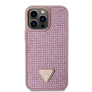 Zadní kryt Guess Rhinestones Triangle Metal Logo pro Apple iPhone 14 Pro Max, růžová