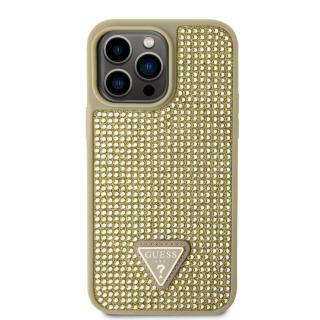Zadní kryt Guess Rhinestones Triangle Metal Logo pro Apple iPhone 14 Pro Max, zlatá