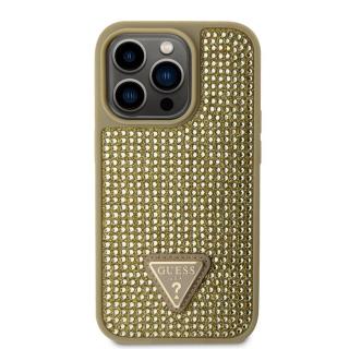 Zadní kryt Guess Rhinestones Triangle Metal Logo pro Apple iPhone 14 Pro, zlatá