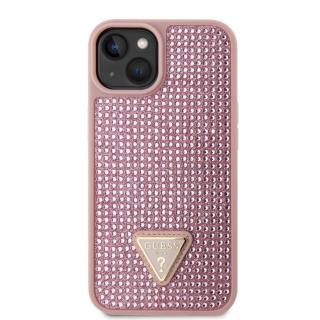 Zadní kryt Guess Rhinestones Triangle Metal Logo pro Apple iPhone 14, růžová