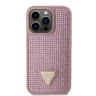 Zadní kryt Guess Rhinestones Triangle Metal Logo pro Apple iPhone 15 Pro, pink