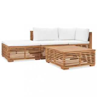 Zahradní sedací souprava 4 ks teak / látka Dekorhome Krémová,Zahradní sedací souprava 4 ks teak / látka Dekorhome Krémová