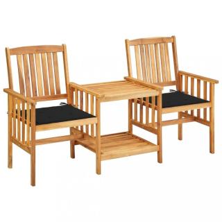 Zahradní židle s čajovým stolkem a poduškami Dekorhome Černá,Zahradní židle s čajovým stolkem a poduškami Dekorhome Černá
