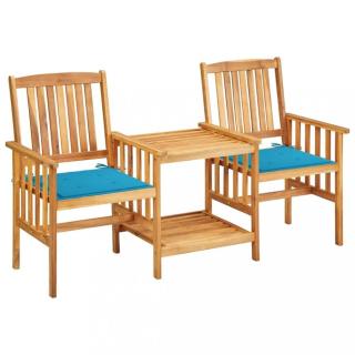 Zahradní židle s čajovým stolkem a poduškami Dekorhome Světle modrá,Zahradní židle s čajovým stolkem a poduškami Dekorhome Světle modrá