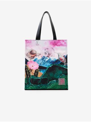 Zeleno-růžový dámský vzorovaný shopper Desigual Paisaje Surreal