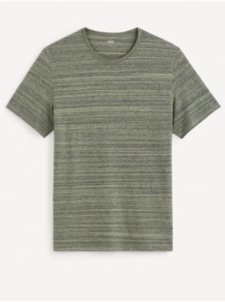 Zeleno-šedé pánské žíhané tričko Celio Gejecte