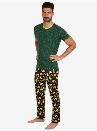 Žluto-zelené pánské vzorované veselé pyžamo Dedoles Lahvové pivo