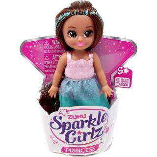 Zuru Princezna Sparkle Girlz malá v kornoutku růžovo-zelené šaty- hnědé vlasy